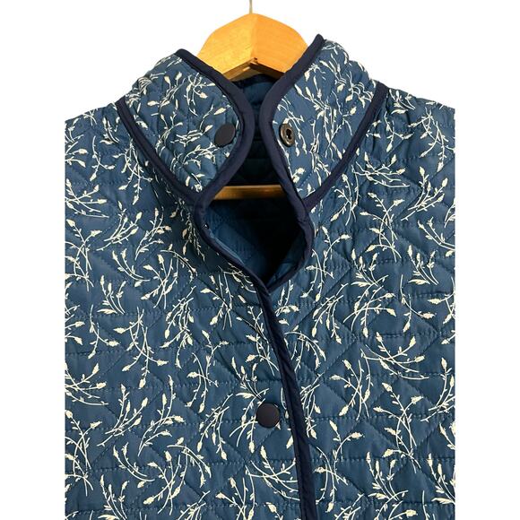 Lands End Jacket Quilted Blue Floral Reversible L Large Gorp Preppy Outdoor - Picture 4 of 9